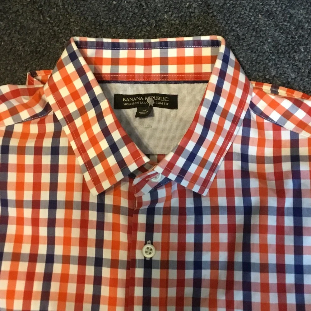 Banana Republic Men’s Orange & Blue Gingham Button-Down Shirt